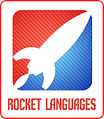 Red and white logo features a clip art rocket